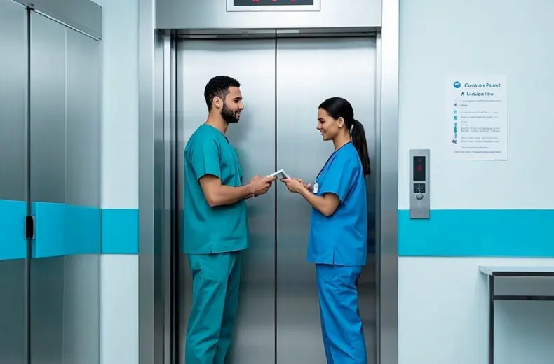 hospital staff using a secure elevator