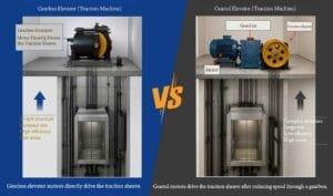 geared traction elevator vs gearless